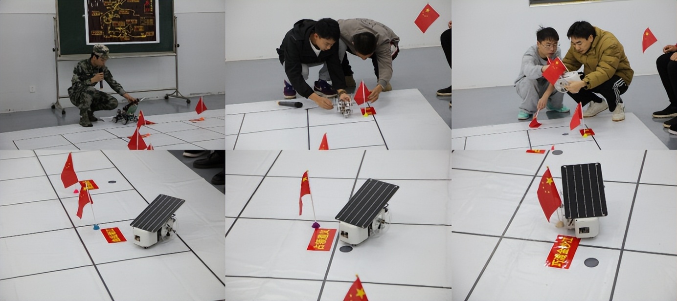 (学生调试新能源小车重走长征路)