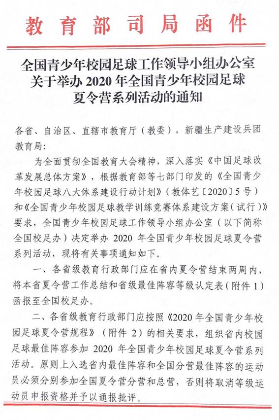 说明:1_2020年全国青少年校园足球夏令营系列活动的通知_页面_01