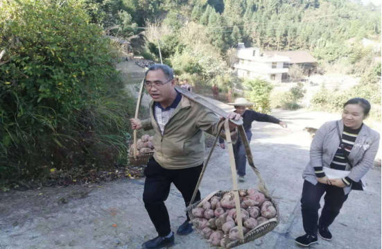 工作队员帮村民挑红薯